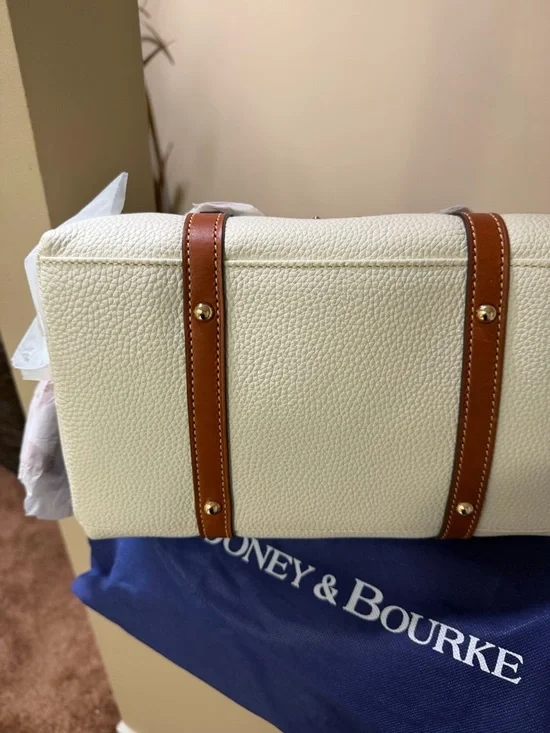 Dooney & Bourke Cream Pebbled Leather Satchel with Brown Trim - Picture 5 of 7